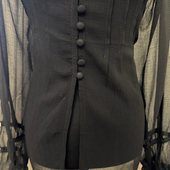 Urban Outfitters Black Sheer Button-Front Ruffle Blouse - Picture 5 of 12